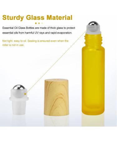 Frosted Glass Essential Oil Roller Bottles (10pcs) - Yellow, Wood Grain Cap, Stainless Steel Roller, 10ml Empty Perfume Bottles - Buy Online on GoSupps.com