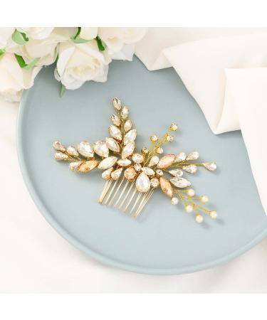 Gold Rhinestone Wedding Hair Comb - Catey Crystal Bride Hair Accessory - Buy Online on GoSupps.com