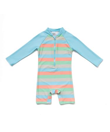 BONVERANO Baby Boys Swimsuit/Sunsuit UPF 50+ Sun Protection One Pieces Swimwear with Sun Hat 18 Months Blue Stripes