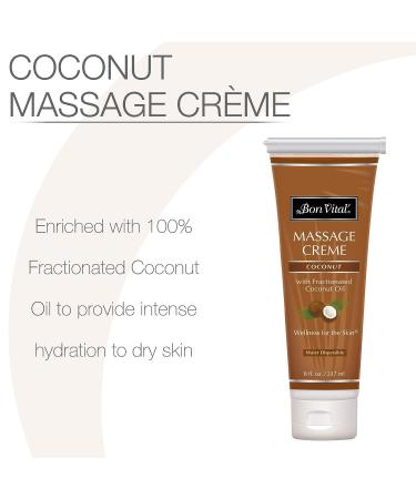 Bon Vital' Coconut Massage Cr me - 100% Pure Fractionated Coconut Oil, Moisturizing & Anti-Aging Cream for Professional Massage - 8oz Tube - Buy Online on GoSupps.com