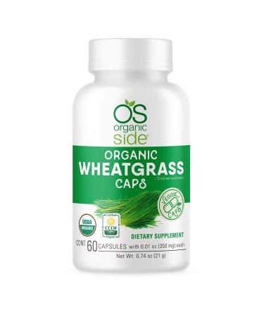 OS Organic Side - Organic Wheatgrass 60 Capsules - for Energy Detox & Immunity Support - Certified USDA - Non GMO - Vegan