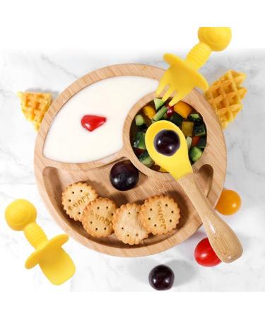 Bamboo Baby Weaning Set - Suction Bowl, Plate, Spoon & Fork in Yellow - Buy Online on GoSupps.com