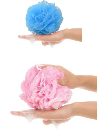 2-Pack Bath Puff Soft Bath Lily Extra-Dense Shower Ball Loofah Sponge Body Exfoliate Pouf - Pink and Blue - Buy Online on GoSupps.com