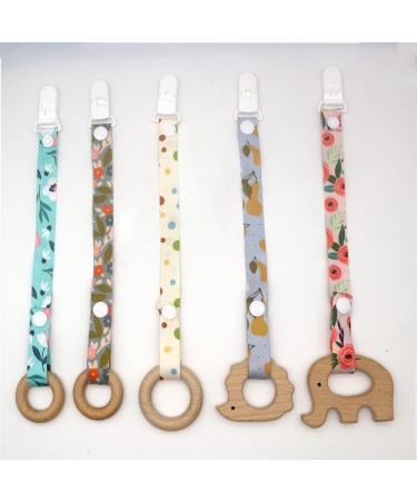 5 pcs Baby Pacifier Chain Set | Printed Fabric for Babies & Toddlers | Pastel Colors & Plastic Clip - Buy Online on GoSupps.com