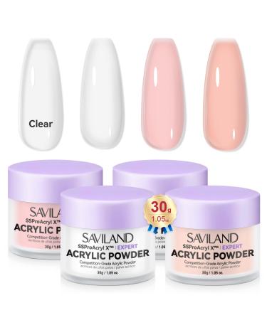 SSProAcryl Ultra-Smooth Acrylic Powder: 4x30g Clear White Nude Pink Acrylic Nail Powder Keratin Acrylic Powder Set Moderate Drying Professional Nail Powder Nail Extension Carving 3D Nail Art Salon 4 colors (transparent white nude pink)