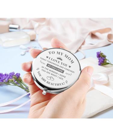 KUKEYIEE Engraved Travel Makeup Mirror for Mom - Pocket Cosmetic Compact Gift for Mother's Day, Birthday, Christmas - Buy Online on GoSupps.com
