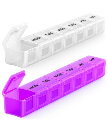 2 Pack Weekly Extra Large Pill Organizer, BUG HULL XL Daily Pill Box, 7 Day Pill Case Oversize Daily Medicine Organizer for Vitamins, Cod-Liver Oil, Supplements (White+Purple) - Buy Online on GoSupps.com