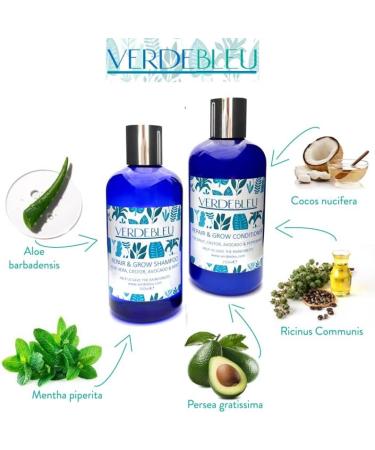 99% Natural HAIR GROWTH SHAMPOO - ALOE VERA CASTOR AVOCADO & MINT 250ml by VERDEBLEU No Sulfates Parabens. PH Balanced. We Donate 5% of Profits to Save the Rainforests - Buy Online on GoSupps.com
