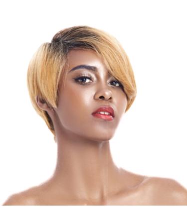 Safihair Short Pixie Cut Bob Wig Straight Human Hair Glueless Lace Front Bob Wigs 13x4x1 Lace Frontal Wig for Black Women T Part Transparent Lace Wigs Angel Grace Natural Hairline (T1B/27)