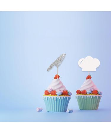24pcs Chef Cupcake Toppers Cooking Themed Baby Shower Cupcake Decor Cooker Chef Hat Cupcake Toppers Silver Glitter Baking Cake Decorations for Chef Birthday Party Supplies - Buy Online on GoSupps.com