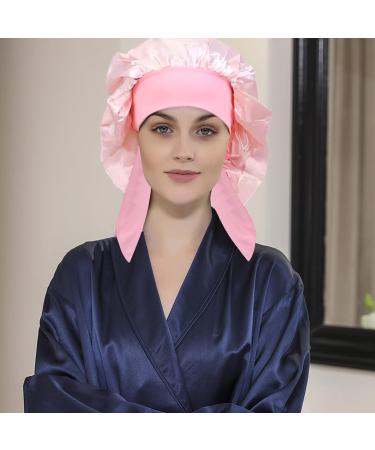 Arqumi Silk Bonnet 2PCS - Adjustable Satin Hair Wrap for Sleeping - Large Hair Cap for Curly Thick Black Hair - Pink&Black A - Buy Online on GoSupps.com