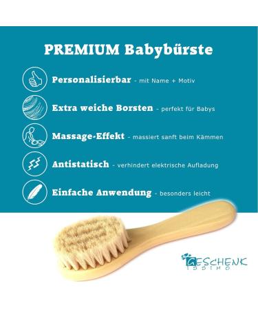 Personalized Baby Hairbrush with Name & Motif - Soft Wooden Goat Hair Brush - Perfect Newborn Gift & Baby Accessories - Buy Online on GoSupps.com