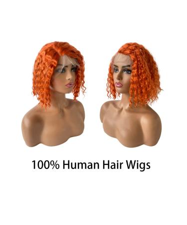 Orange T-Part Bob Wig 8 Inch Brazilian Curly Remy Human Hair Lace Front Wig 180% Density - Buy Online on GoSupps.com