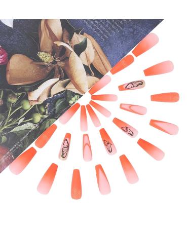 Brishow Orange Artificial Press On Nails with Gold Glitter Butterfly - 24 Ballerina Acrylic False Nails for Women & Girls - Buy Online on GoSupps.com