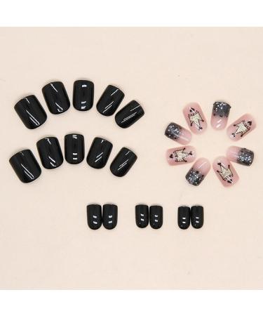 Ceboic 24Pcs Square Short French Tip Press On Nails - Pink & Black Crown Designs | Removable Glue On Acrylic Full Cover Stick On Nails for Women and Girls - Buy Online on GoSupps.com