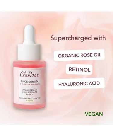 ClaRose Anti-ageing Face Serum with Organic Rose oil Hyaluronic Acid and Retinol 30ml x2 - Buy Online on GoSupps.com