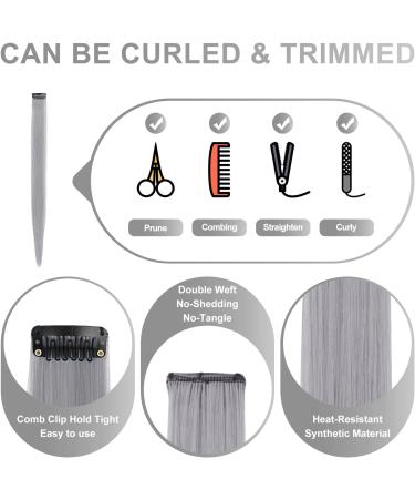 Rhyme 12 Pieces Clip In Coloured Hair Extensions for Girls Women Grey Hairpieces Wig for Girls Multicoloured Party Highlight Clips (Dark grey Grey Light grey) - Buy Online on GoSupps.com