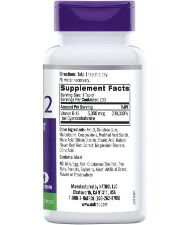 Natrol Vitamin B12 5000mcg Fast Dissolve Tablets 200 Count - Promotes Energy & Supports Nervous System - Strawberry Flavor - Buy Online on GoSupps.com