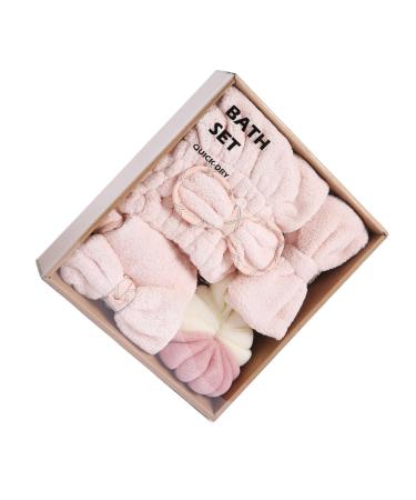 WOONEKY 1 Set Dry Hair Towel Set Body Powder Puff Bathroom Supplies Bath Sponge Bath Ball Twisted Yarn Pink