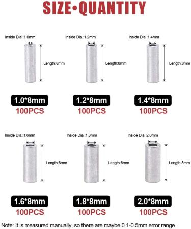 Hilitchi 600 Pcs 6 Sizes Single Barrel Crimp Sleeves Aluminum Connector Kit for Fishing Line - 1.0, 1.2, 1.4, 1.6, 1.8 & 2mm Dia - Buy Online on GoSupps.com