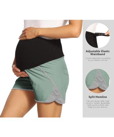 Foucome Maternity Quick-Dry Over Belly Yoga Shorts - Green/Grey, Small - Buy Online on GoSupps.com