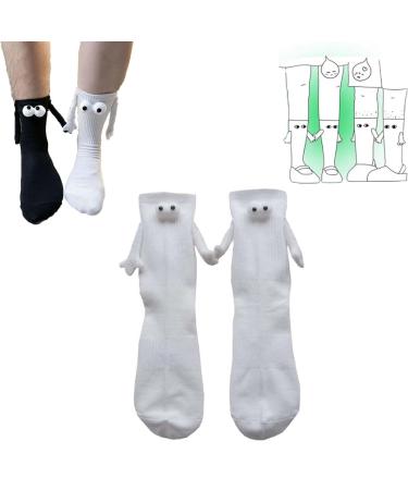 Couple Holding Hands Socks Magnetic Hand Holding Socks Magnetic Sucktion 3D Doll Couple Socks Unisex Funny Couple Holding Hands Sock for Couple (White-1Pair)