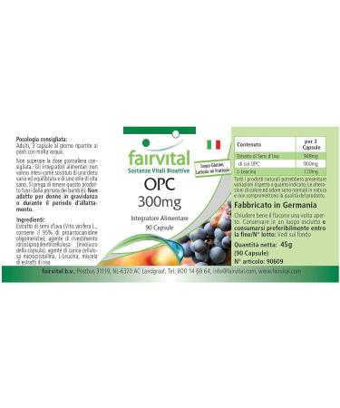 Fairvital OPC 300mg Vegan Capsules - High Dosage - 90 Count Oligomeric Proanthocyanidins - Buy Online on GoSupps.com