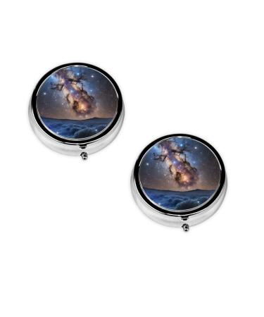Universe Galaxy Space Printed Mini Round Pill Box Pill Box 3 Compartment Medicine Pill Case Pill Organizer Travel Pillbox Portable Pill Box for Pocket Home Office Use