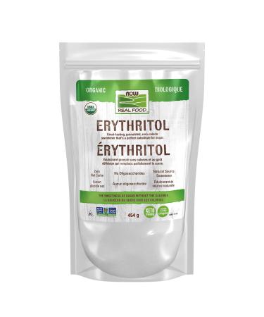 NOW Foods Organic Erythritol Pleasant Sweetner for Reduced-Calorie and Sugar-Free Recipes Zero-Calorie Low Glycemic Impact 454g