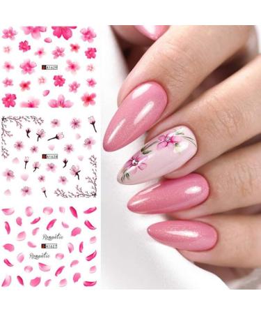 Peach Blossom Nail Art Stickers - Colorful Floral Designs for Acrylic Nails | Sakura Water Transfer Decals for Women - Manicure Tips & Decorations - 12 Sheets - Buy Online on GoSupps.com