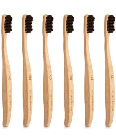 Virgin Forest Bamboo Toothbrush Natural Eco Friendly Biodegradable Charcoal Tooth Brushes Pack of 6