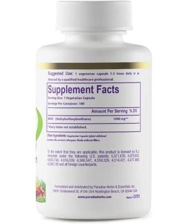 Paradise Herbs MSM 1000 mg - 180 Vegetarian Capsules for Joint Support & Wellness - Buy Online on GoSupps.com