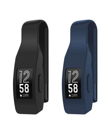 EEweca 2-Pack Clip for Fitbit Inspire or Inspire HR Holder Accessory, Black+Midnight Blue (not for inspire 2)