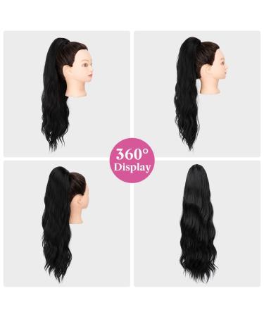YUMOREAL Black Wavy Drawstring Ponytail Extension 22 Inch - Synthetic Heat-Resistant Fiber Hairpiece for Women - 1B (Natural Black) - Stylish and Versatile - Buy Online on GoSupps.com