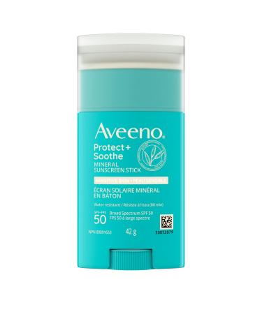 Aveeno Protect + Soothe Mineral Sunscreen Stick SPF 50+ - Sensitive Skin Quick Drying and Water-Resistant Sun Protection - Pure Oats & Zinc Oxide Paraben Free Broad Spectrum UVA/UVB - 42 Gram