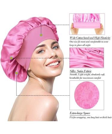 2-Piece Wide Satin Sleep Bonnet Set for Women - Purple + Pink | Soft Night Hat - Buy Online on GoSupps.com