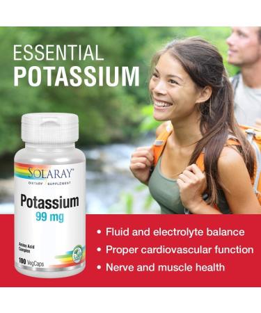 SOLARAY Potassium 99mg | Amino Acid Complex | Heart Health & Electrolyte Balance | Dietary Supplement | Vegan Lab Verified | 100 Vegetarian Capsules - Buy Online on GoSupps.com