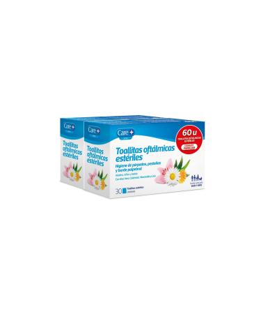Care+ Ophthalmic Wipes - daily hygiene for eyelids eyelashes and sodiums - aloe vera marigold chamomile and lily - 60 towels 30 pieces (2 pack)