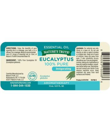 Buy Nature's Truth Eucalyptus Essential Oil 100% Pure - 0.51 oz | Aromatherapy for Relaxation & Wellness | International Shipping Available - Buy Online on GoSupps.com