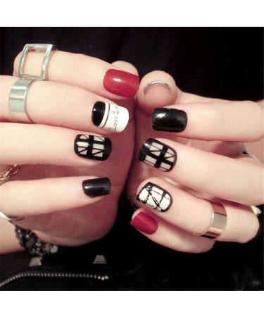 Mezerdoo 24Pcs Cute Fake False Nails Line Love Heart Various Styles Fashion Short Size Press on Nail Art Tips Faux Artificia Art Set (D47) - Buy Online on GoSupps.com