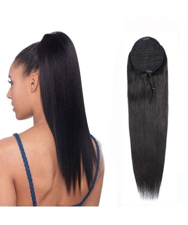 Ponytail Human Hair Extension Straight Hair Drawstring Ponytail Extensions Natural Black Color for Women Clip in Ponytail Hair Extensions (12 Inches ) 12 Inch Straight Ponytail