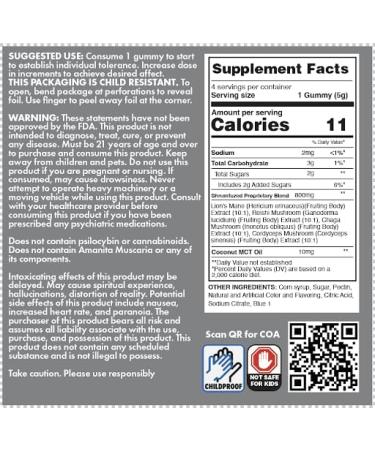 Shrumfuzed - Proprietary Nootropic Gummy 8000mg - Lion's Mane Reishi Chaga and Cordycep Nootropic Tripee Mushroom Blend (4 Assorted) - Buy Online on GoSupps.com