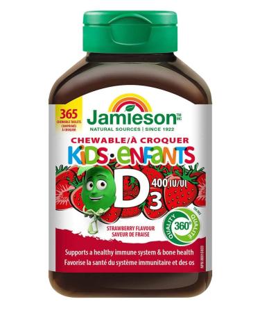 Jamieson Kids Chewable Vitamin D3 400 IU Strawberry Flavour Panda Shaped Tablets - 365 Chewable Tablets