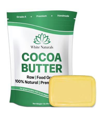Organic Cocoa Butter 1lb  Unrefined  Raw  100% Pure  Natural -Skin and Hair Moisturizer  Use for DIY Recipes  Whipped Body Butters  Soap Making  Lotions  Stretch Marks Cream  Lip Balm By White Naturals 16 oz Block 1 Poun...