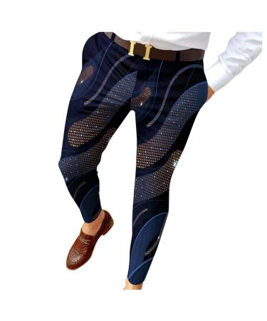 YHAIOGS 8 Year Men Slim Fit Print Zipper Button Trousers Suit Pants Male Casual Fashion Long Pants Long Training Pants 2384-navy Medium