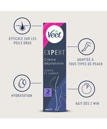 VEET Expert - Set of 3 Depilatory Creams for Tenacious Hair - Body & Legs - Works in 2 minutes - 3 x 200 ml - Buy Online on GoSupps.com