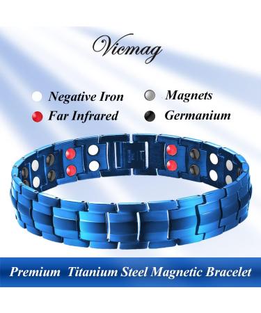 Vicmag Men Magnetic Bracelet Titanium Steel, Double Row 3500 Gauss Wristband with Adjustment Tool and Gift Box (Pure Blue 4 Elements) - Buy Online on GoSupps.com