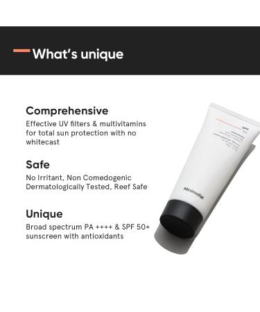 Minimalist Cream Sunscreen SPF 50 - Lightweight No White Cast Broad Spectrum PA ++++ | Acne Safe with Multi-Vitamins | Unisex 50g - Shop Internationally - Buy Online on GoSupps.com