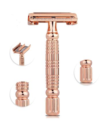 Kanzy Safety Razor for Women & Men Butterfly Classic Rose Gold Double Edge Single Blade Metal Reusable Razor Shaving Kit Traditional Manual Razor for Perfect Shave Butterfly Rose Gold