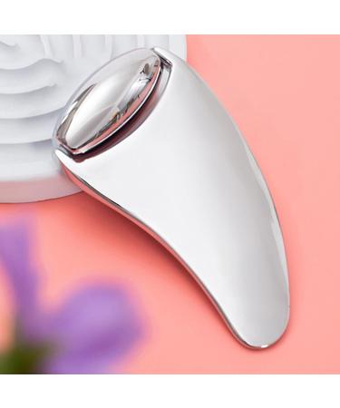 Guasha Roller For Face | Metal Sha Facial Tools | Face Roller For Women Beauty Tool For Cheekbones Neck Chin Eyes Forehead Nose Silver Scraping Board + Silver Roller - Buy Online on GoSupps.com